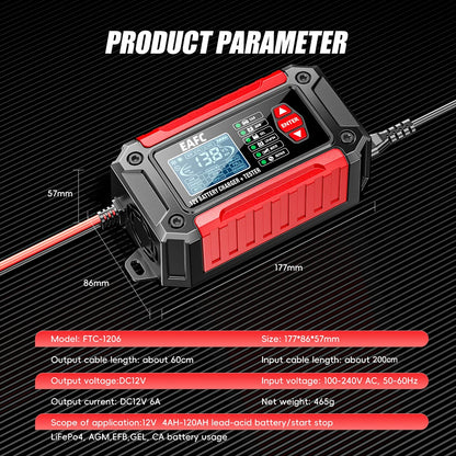 Nuovo 2in1 Smart Caricabatteria per auto Tester del sistema Analizzatore batteria per auto moto per batterie al litio LiFePo4 al piombo acido AGM GEL