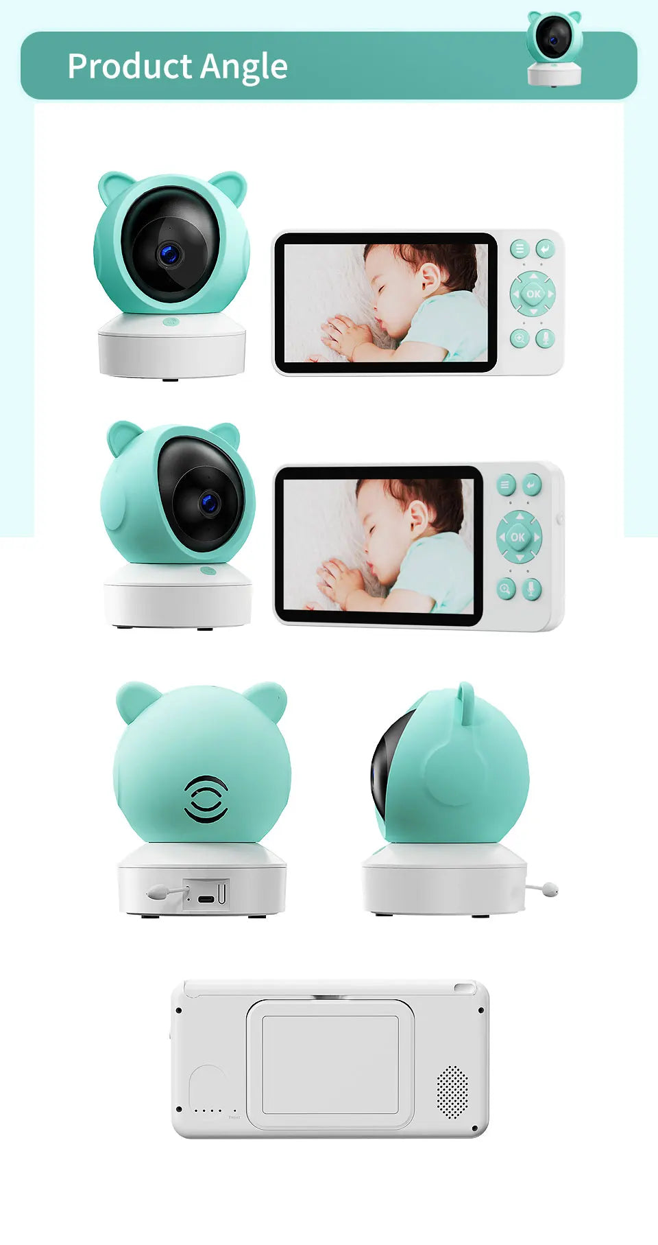 Danmini 2.4G 5 pollici Baby Monitor Tuya App Telecomando 1080P Videocamera Video Citofono bidirezionale Rilevazione movimento Monitor wireless