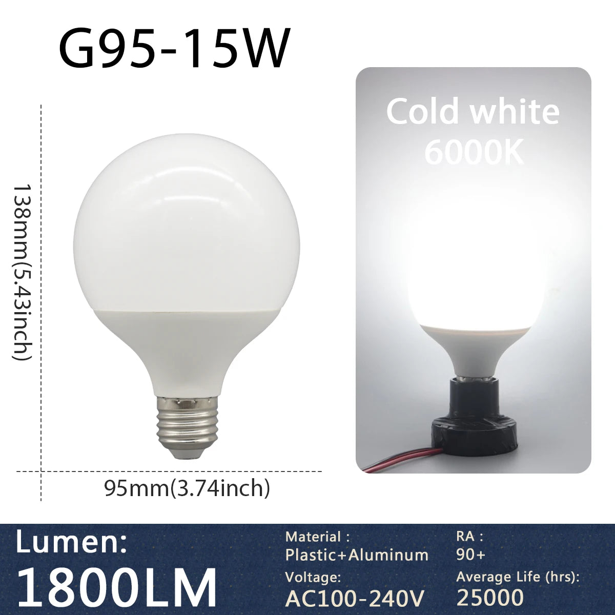 Confezione da 1-5 lampadine LED a globo G80 G95 G125 10W 12W 18W 40 Watt Lampadine LED Edison equivalenti, base E27 bianco caldo 3000K, latteo