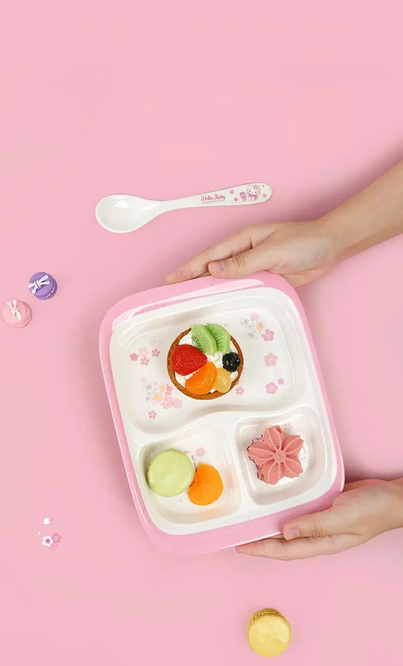 Set di stoviglie in melamina Hello Kitty per bambini - Ciotole, piatti, cucchiai e tazze anti-scottatura con simpatico design a cartoni animati