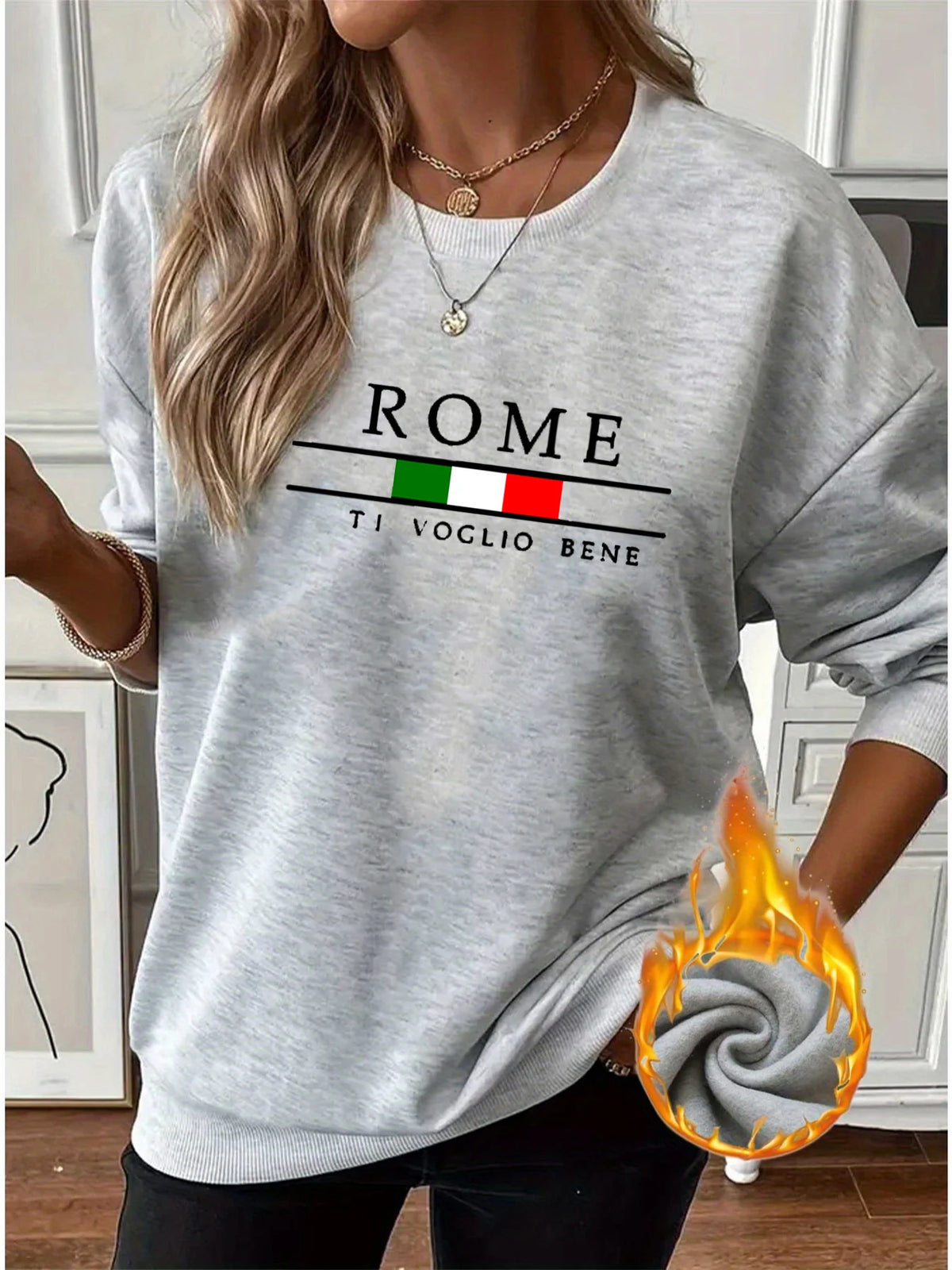 Pullover da donna a maniche lunghe con collo rotondo stampato, comodo e caldo, moda casual autunno e inverno