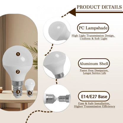 Lampadina LED G45 a spettro completo con attacco E14 E27, indice di resa cromatica CRI90, protezione per gli occhi, lampadina decorativa per illuminazione ambientale interna