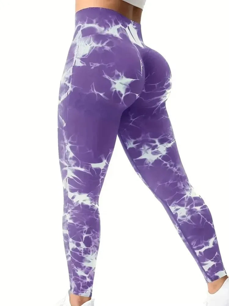 CZGUKE Leggings Tie-Dye da Donna a Vita Alta, Modellanti, Contenitivi, Push-Up, Senza Cuciture, per Yoga e Allenamento in Palestra