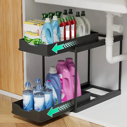 Nuovo Organizzatore Sottolavello a 2 Livelli, Ripiano Scorrevole Estraibile, Scaffale Multifunzione per Cucina e Bagno, Organizzatore Salvaspazio per Armadietti