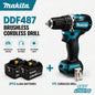 Trapano Avvitatore a Batteria Makita 18V DDF487 Brushless ad Alta Coppia + Batteria al Litio BL1860B BL1840 6.0Ah Kit Utensili Elettrici Spedizione Veloce da Magazzino EU