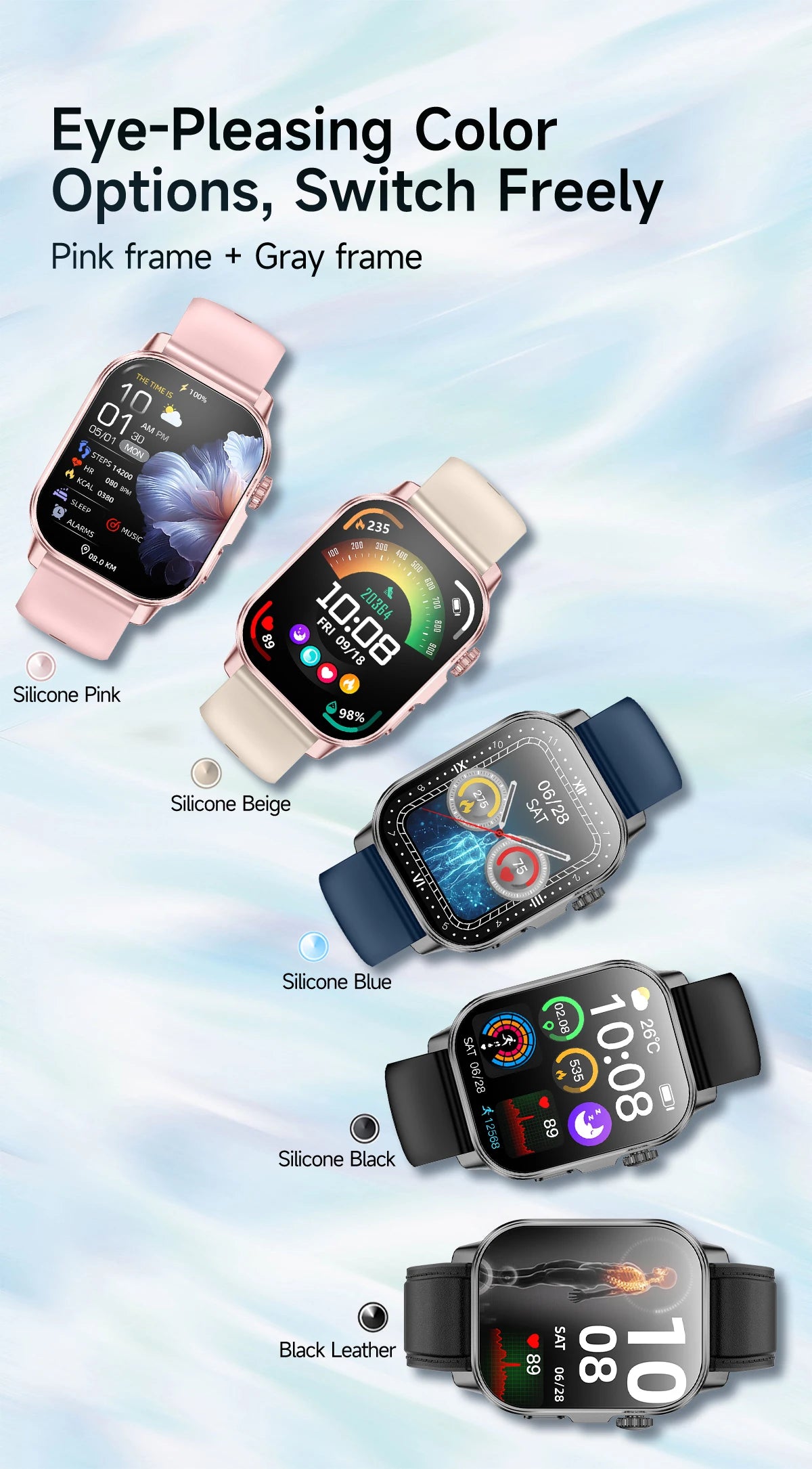 Nuovo Smartwatch per Uomo con Diagnosi ECG Accurata, Misurazione di Pressione Sanguigna, Ossigeno nel Sangue, Grasso nel Sangue, Acido Urico, Temperatura, Chiamate Bluetooth