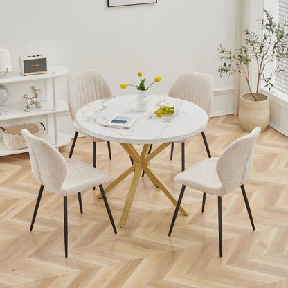 Tavolo da pranzo rotondo in stile nordico EGOONM, 100 cm, piano in MDF, gambe in metallo nero, ideale per sala da pranzo, cucina e arredamento della casa.