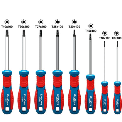 Set di Cacciaviti Torx T8 T10 T15 T20 T25 T27 T30 T40 in Cromo Vanadio con Punta Magnetica Antiruggine, Manico in TPR, Alta Coppia, Utensile a Stella