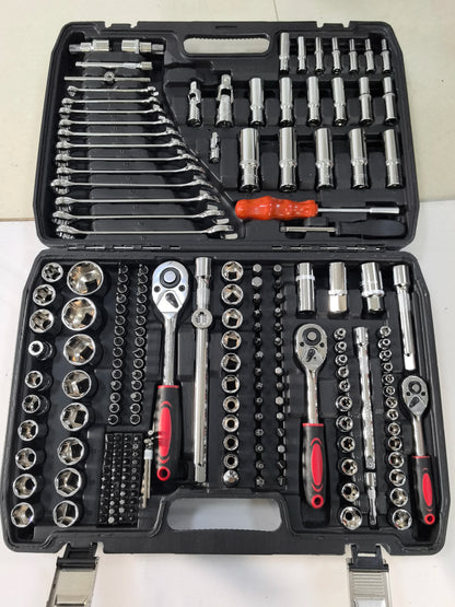 Set di Attrezzi Meccanici Hi-Spec 216 Pezzi, Kit Chiavi a Bussola da 1/4" 3/8" 1/2", Cassetta degli Attrezzi per Riparazione Auto