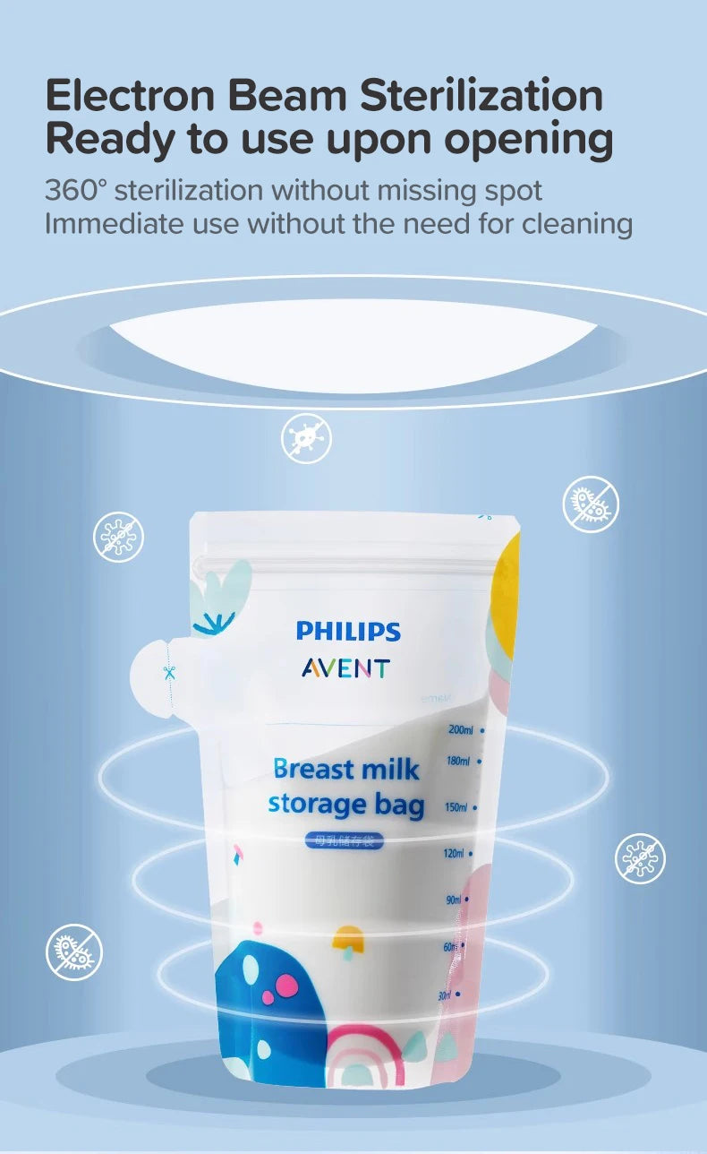 Avent Borsa per la conservazione del latte materno Borse per la conservazione del latte da 200 ml Allattamento al seno per la refrigerazione e la conservazione del latte materno, 30 pezzi