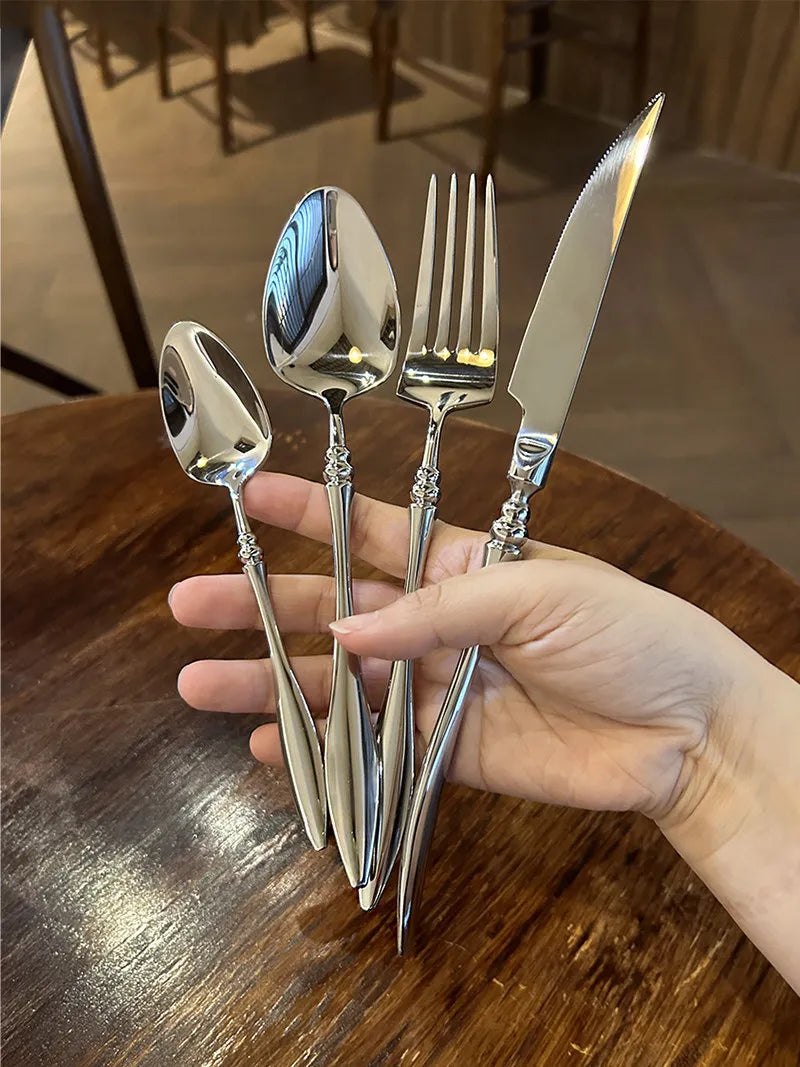 Set di posate per bistecche in acciaio inossidabile 304 di alta qualità, 6 pezzi, coltello, forchetta e cucchiaio creativi e rinforzati, stoviglie per hotel e ristoranti