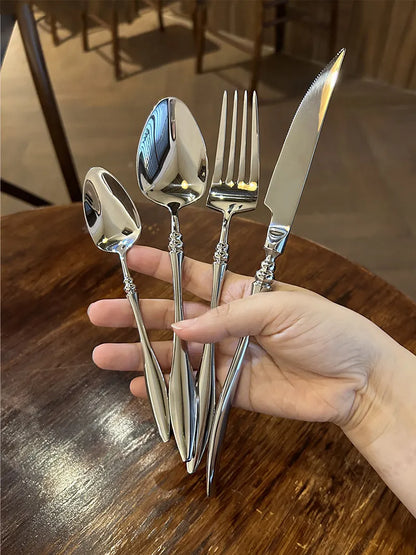 Set di posate per bistecche in acciaio inossidabile 304 di alta qualità, 6 pezzi, coltello, forchetta e cucchiaio creativi e rinforzati, stoviglie per hotel e ristoranti