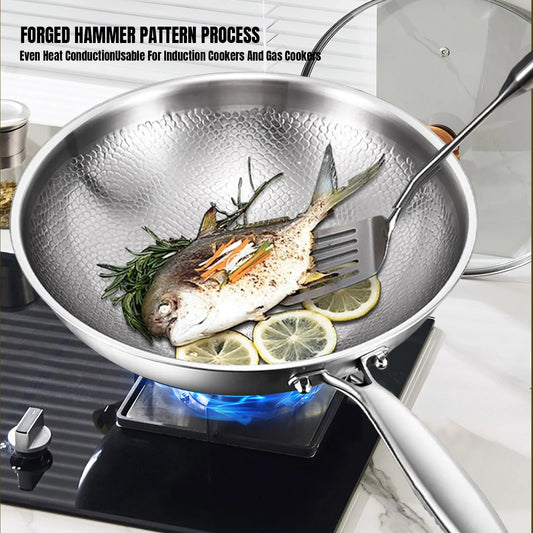 Padella Antiaderente in Titanio Puro con Motivo a Squame di Pesce, 26/28/30cm, per Bistecche e Uso Domestico