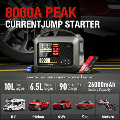 Avviatore di emergenza per auto professionale per impieghi gravosi 8000A con pompa d'aria Potente dispositivo di avviamento per avviamento per batteria per auto 12V