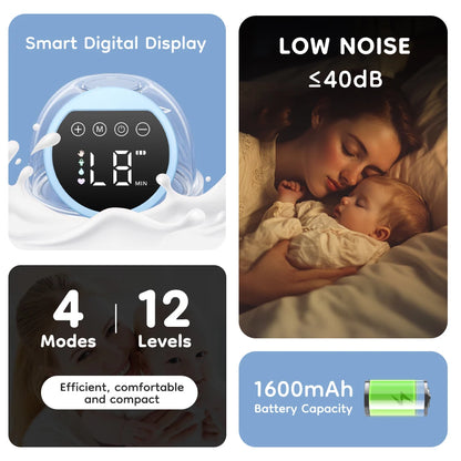 MAMIJOY Tiralatte elettrici indossabili 4 modalità 12 livelli Tiralatte portatile a mani libere Comfort silenzioso con flangia da 19/24 mm EB26