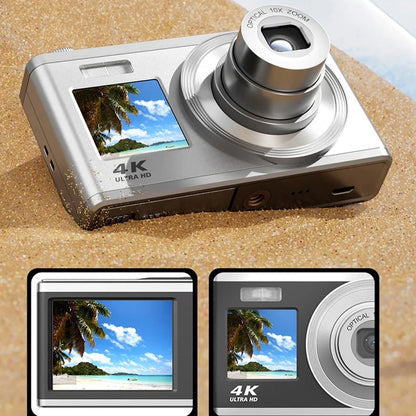 Fotocamera digitale 4K con doppio schermo, obiettivo telescopico, zoom ottico 16x ad alta definizione, fotocamera impermeabile, ideale per selfie, per migliorare l’aspetto, per uso domestico, modello C23.