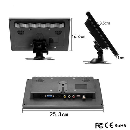 Monitor di Sicurezza Podofo 10.1'' con Display TFT LCD HD, Schermo Digitale con Ingresso Video HDMI/VGA/AV/USB/SD, Lettore PC/TV/DVD, Monitor per Auto