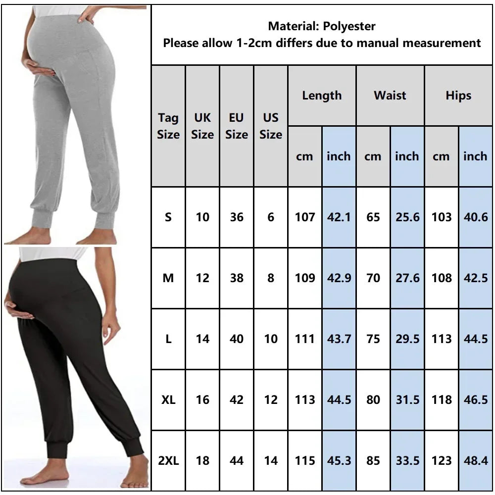 Pantaloni casual da donna premaman primaverili Premama Pantaloni da salotto elasticizzati a vita alta solidi per donne incinte Pantaloni da jogging con tasche