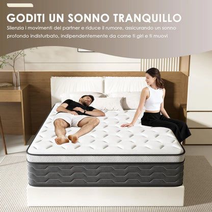 DEWINNER Materasso a Molle Insacchettate e Schium 30 cm, per Singolo e Matrimoniale, 7 Zone, Durezza Media, Certificazione OEKO-TEX, Confortevole e Traspirante