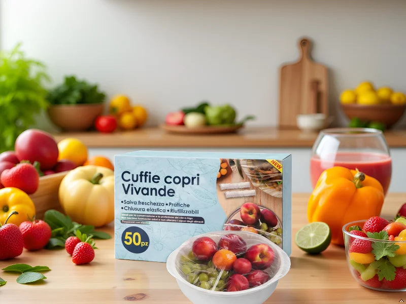 50 Cuffie Copri Alimenti Riutilizzabili con Elastico – Copri Vivande Trasparenti Estensibili 10-25 cm per Ciotole, Piatti e Contenitori, Conservazione Cibi in Casa, Frigo e Buffet