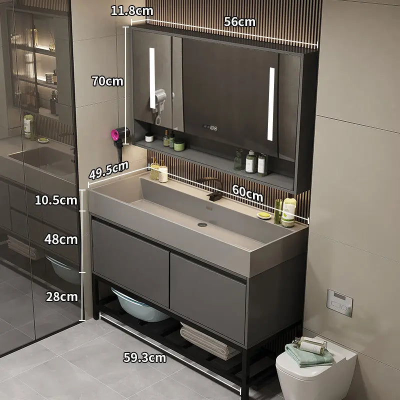 Combinazione di mobile lavabo e specchio da bagno in nano-roccia di lusso leggero