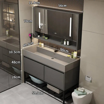 Combinazione di mobile lavabo e specchio da bagno in nano-roccia di lusso leggero