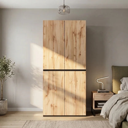 Armadio moderno 90x200 cm con cassetto per gioielli, 4 ante, 1 binario, 3 cassetti, finitura in rovere/bianco, armadio alto per camera da letto, corridoio, ufficio, mobile contenitore in MDF