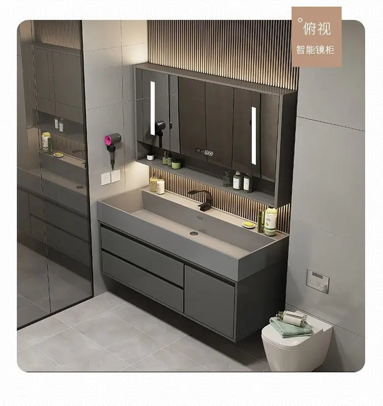 Combinazione di mobile lavabo e specchio da bagno in nano-roccia di lusso leggero