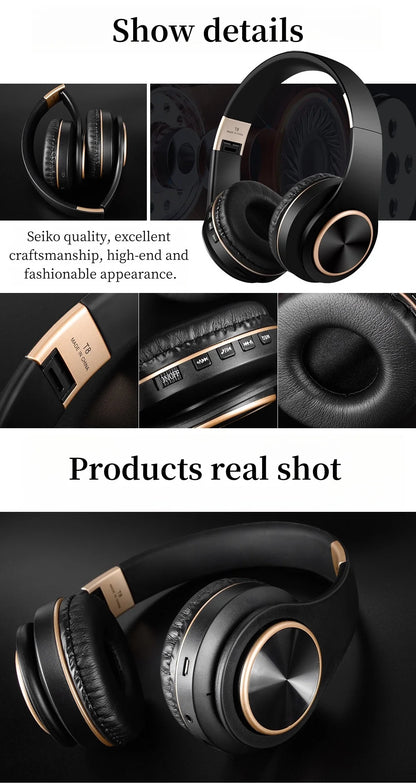 EOENKK T8 Cuffie wireless Bluetooth 5.3 con audio surround stereo, pieghevoli, per sport, a bassa latenza, per gaming, con riduzione del rumore