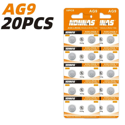 Batterie AG9 SR936SW/394 1.55V Alcaline a Bottone Ideali per Apparecchi Acustici, Orologi, Calcolatrici, Termometri, Giocattoli ecc.
