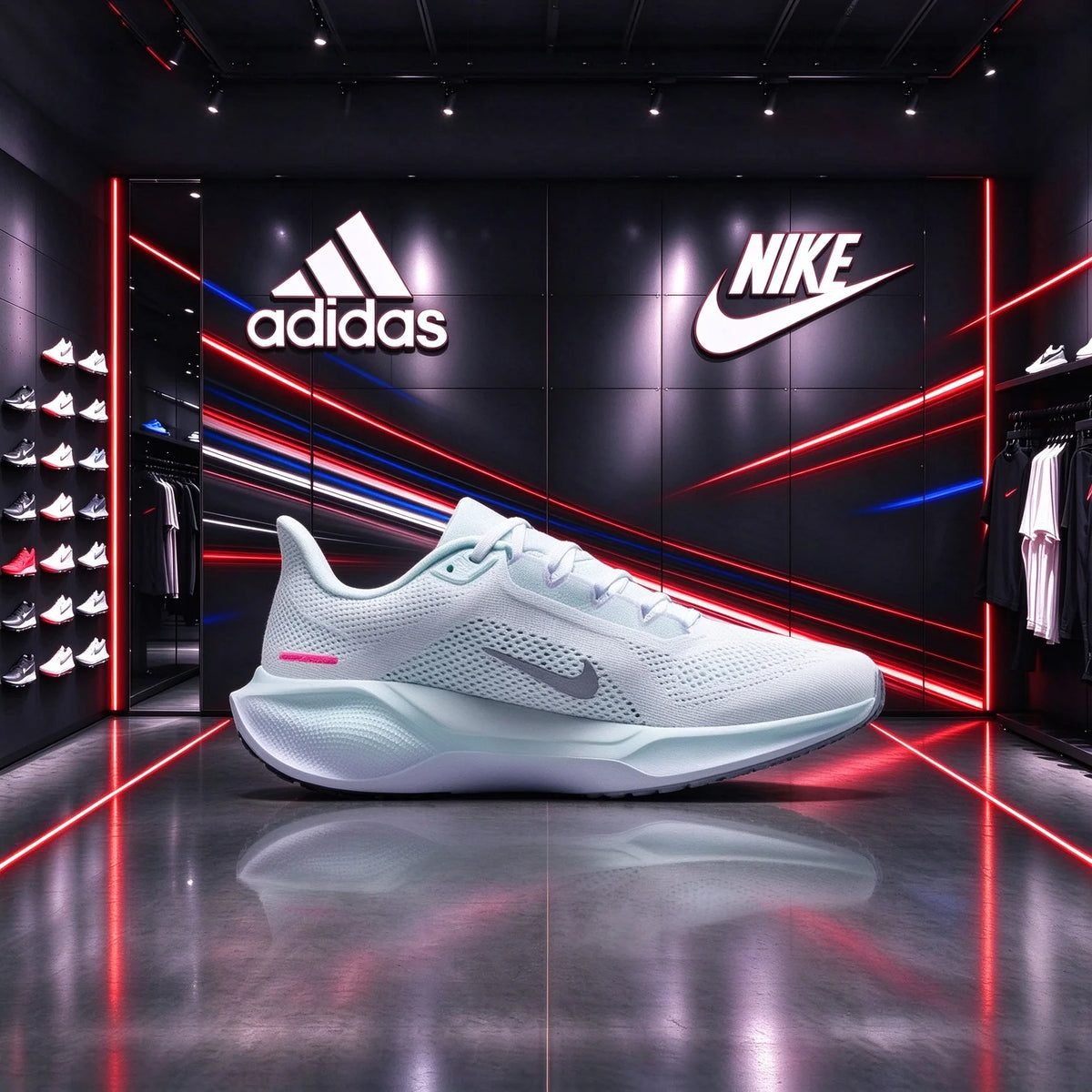 Scarpe da donna Nike, modello basso, colore azzurro ghiaccio, realizzate in tessuto Flyknit traspirante, resistenti e con sistema di assorbimento degli urti, codice IM6683-159.