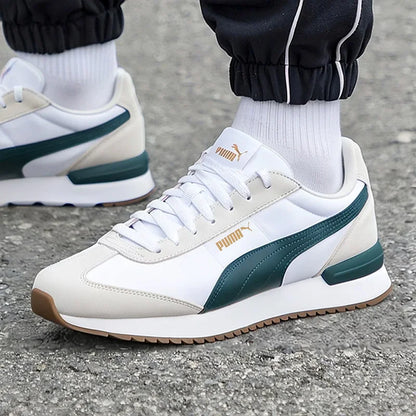 PUMA Sneakers Casual Retrò Leggere Antiscivolo in Pelle Scamosciata Bianca e Verde Scuro con Cuciture 399250-04