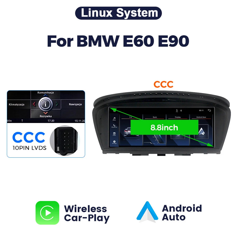 MEKEDE Sistema di Navigazione GPS Multimediale Wireless CarPlay Android Auto da 8,8 Pollici per BMW Serie 3/5 E60 E61 E63 E64 E90 E91 E92 E93 Schermo QLED Lettore Video 4K Autoradio