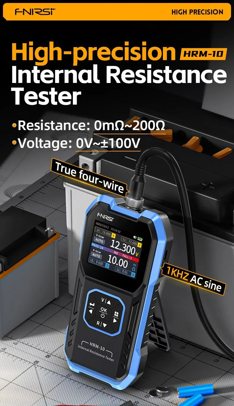 FNIRSI HRM-10 Tester di resistenza interna di tensione della batteria 18650 Tester di condensatori per batterie per auto con piombo al litio acido AC ad alta precisione