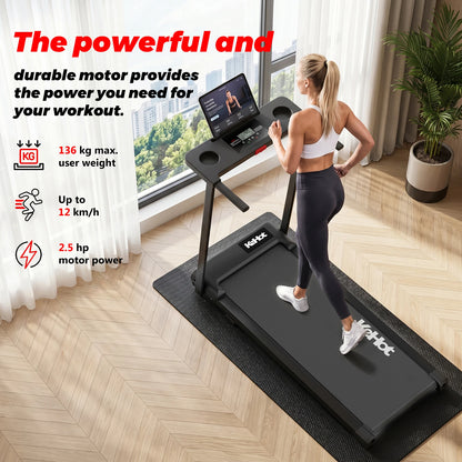 Tapis Roulant Pieghevole 2-in-1 con Controllo APP e Altoparlante Bluetooth, Macchina per Camminare e Correre a Casa 1-12km/h, Motore da 2.0HP di Potenza Massima, Display LED, 12 Programmi Preimpostati, Attrezzatura Fitness Pi
