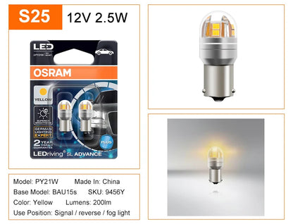 OSRAM Aggiornamento Luce di segnalazione a LED S25 P21W PY21W P21/5W LEDriving SL Advance 1156 1157 LED Lampadina fendinebbia per auto Posizione freno Lampada stop 2X