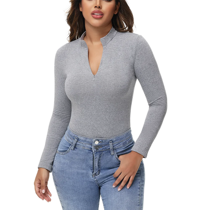 Body con colletto alla coreana con cerniera Donna Manica lunga Spazzolato Abiti invernali con fondo Sexy Streetwear Body Shaper Body pancia piatta