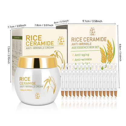 Set di 31 pezzi per la cura del viso anti-rughe a base di riso con ceramidi e collagene, crema e siero anti-rughe per un'idratazione profonda, rassodante e levigante, trattamento anti-età/anti-rughe che rende la pelle più g