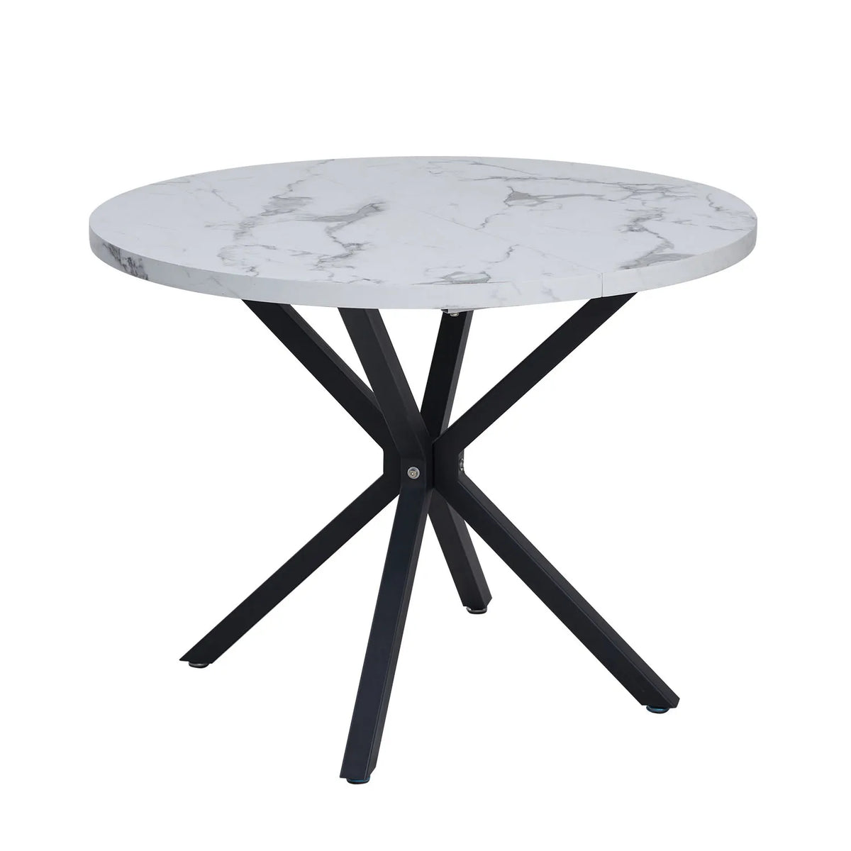 Tavolo da pranzo rotondo in stile nordico EGOONM, 100 cm, piano in MDF, gambe in metallo nero, ideale per sala da pranzo, cucina e arredamento della casa.