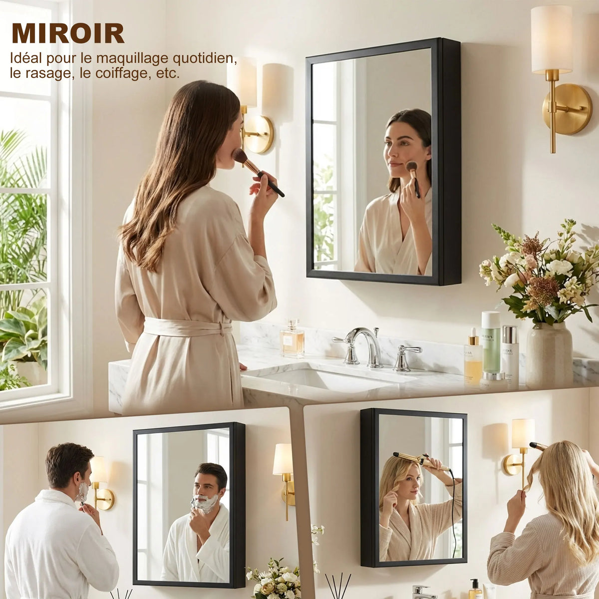 Armadietto Kleankin con specchio per bagno, armadietto a muro Ice Wall con 1 anta e 2 ripiani in acciaio 40x12x60 cm nero