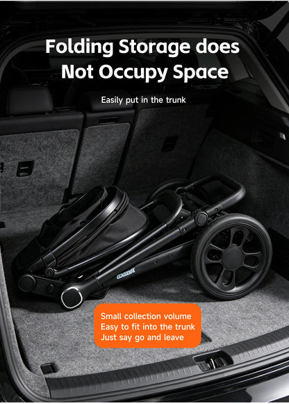Passeggino per Neonati 3-in-1 di Lusso, Carrozzina da Viaggio Portatile con Telaio in Alluminio, Passeggino Pieghevole con Vista Panoramica