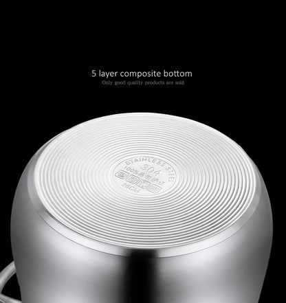 Pentola in acciaio inossidabile 304 da 24 cm di diametro Certificazione LFGB Pentola per stufato Pentola ultra spessa Stampaggio integrato Pentola per bollitura da cucina