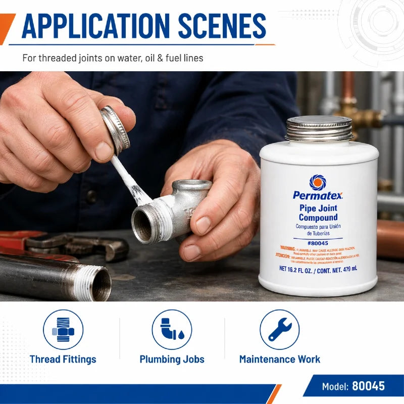 Permatex 80045 Sigillante per Giunti di Tubi Resistente al Calore per Linee di Acqua, Olio e Carburante Non Indurente 479mL