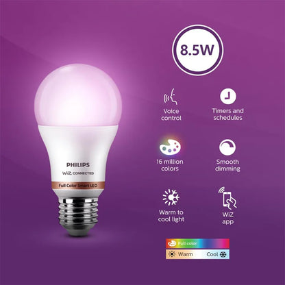 Philips 2PCS LED Smart E27 Lampadine WiZ 8.5W Wi-Fi e Bluetooth 220-240V Full Color EyeComfort Luce smerigliata dimmerabile A Lampade