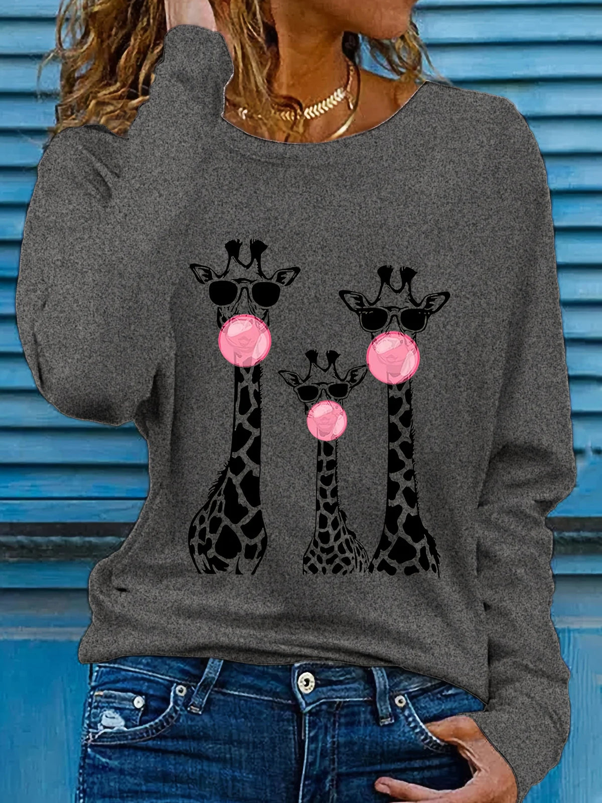 T-shirt da donna in 100% puro cotone, a maniche lunghe, con scollo rotondo, stile casual, con stampa grafica floreale, vestibilità ampia, ideale per la primavera e l'autunno.