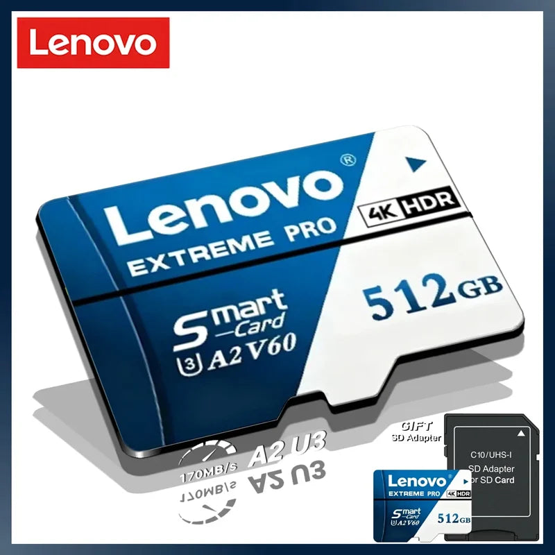Scheda Micro SD Lenovo 1TB 512GB, scheda SD ad alta velocità 256GB 128GB, scheda TF UHS‑I, scheda di memoria impermeabile per dash cam, telecamere di videosorveglianza, Nintendo Switch.