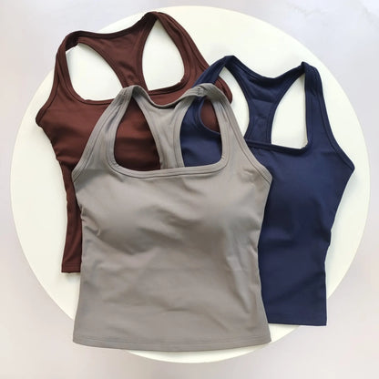 Reggiseno sportivo da donna con scollo quadrato e schiena incrociata, con imbottiture fisse antiurto per yoga, pilates, corsa e palestra