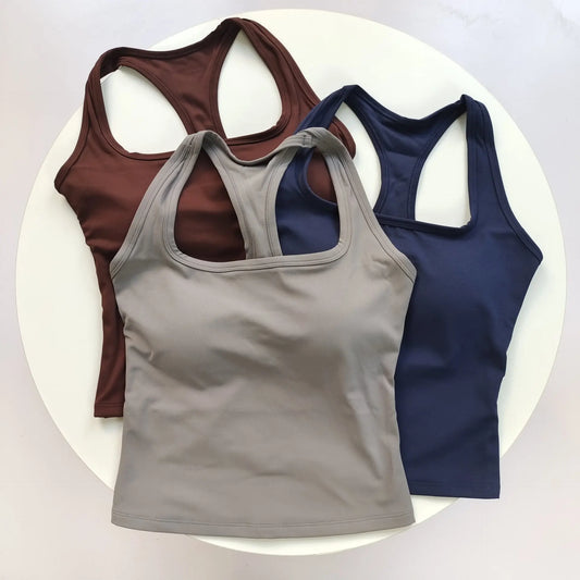Reggiseno sportivo da donna con scollo quadrato e schiena incrociata, con imbottiture fisse antiurto per yoga, pilates, corsa e palestra