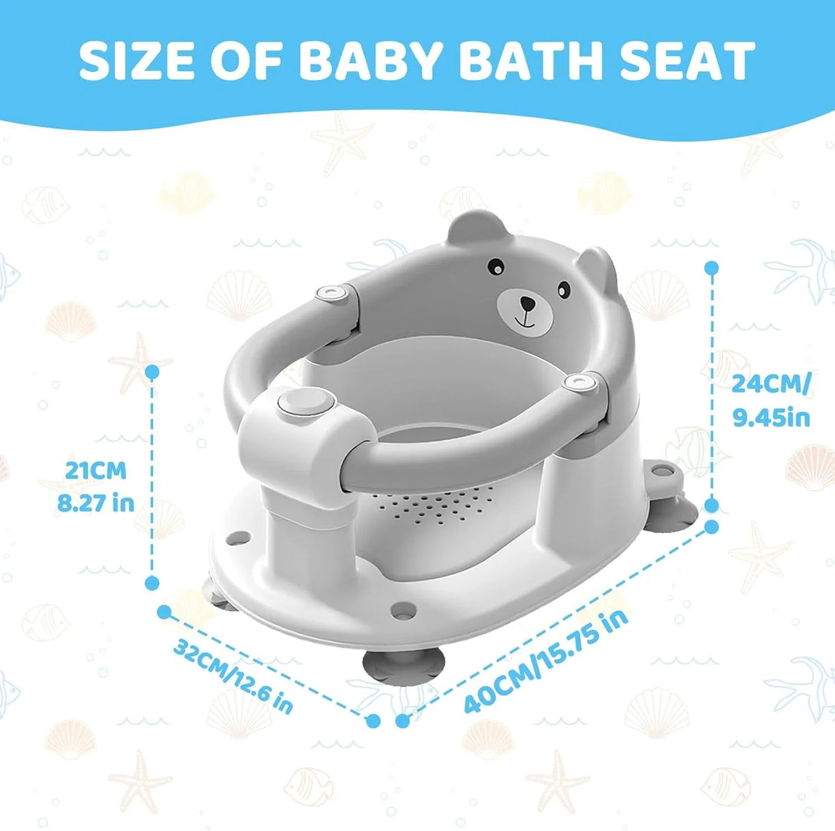 Seggiolino da bagno per neonati 6 mesi Plus. Sedia da bagno per bambini antiscivolo con orsetto carino Sedia da bagno sicura per neonati e neonati