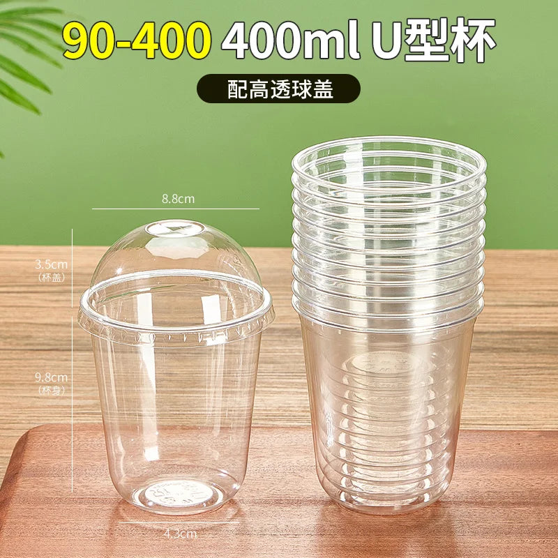 Tazza di plastica monouso per bevande fredde a forma di U, calibro 90, materiale PET, tazze da caffè trasparenti con coperchio, bicchiere da tè al latte sigillato